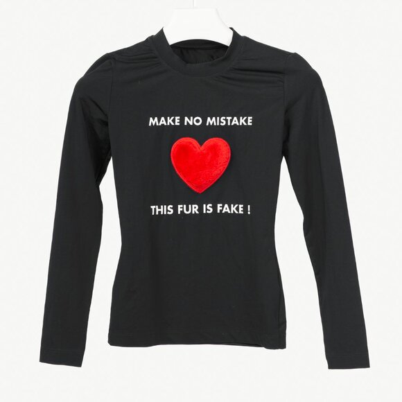 Moschino Jeans Black Jersey Printed Fur-Heart Long-Sleeve Top - Picture 1 of 11